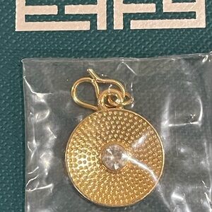 New! EFFY Gold Plated Round Textured Charm with Clear Diamond Crystal